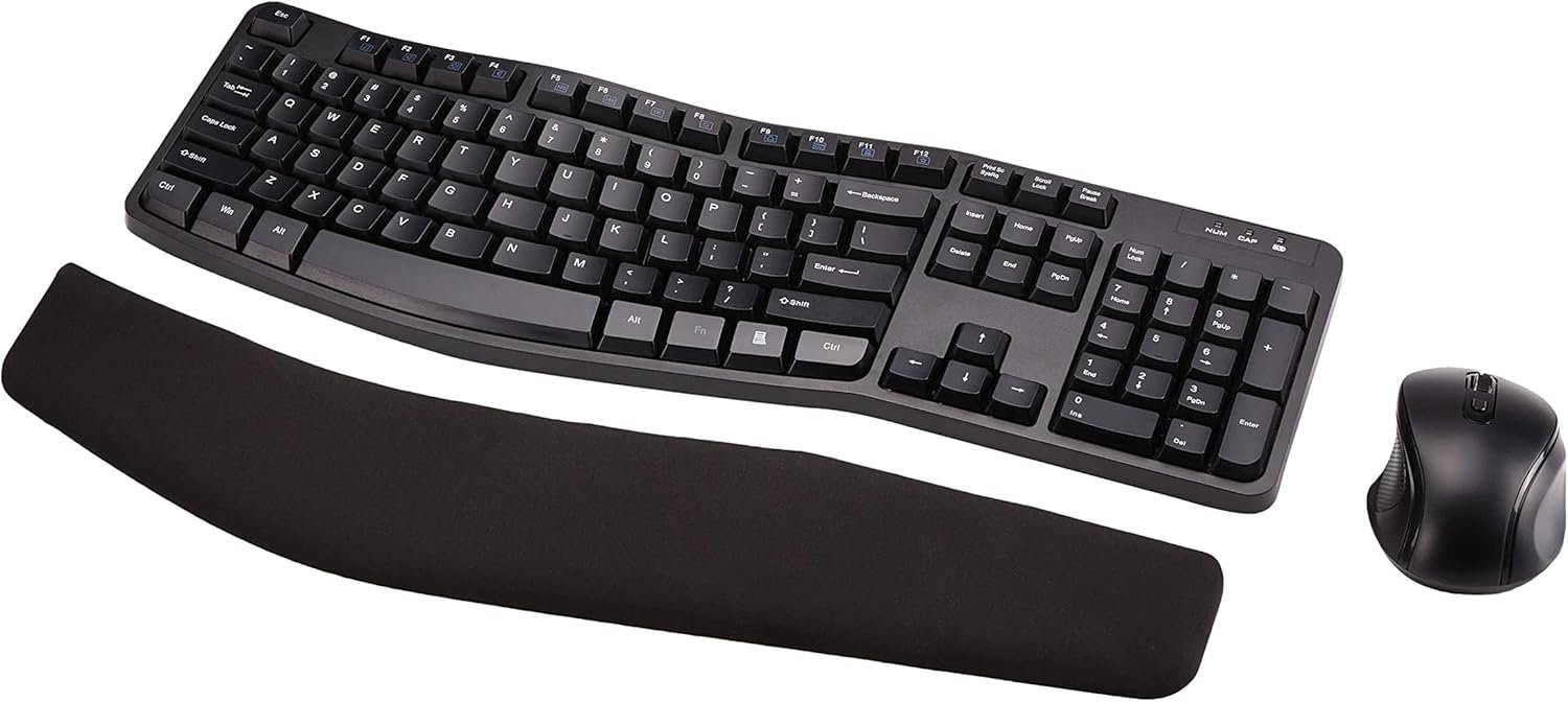 Amazon Basics Ergonomic Wireless Keyboard and Mouse Combo with Wrist Rest